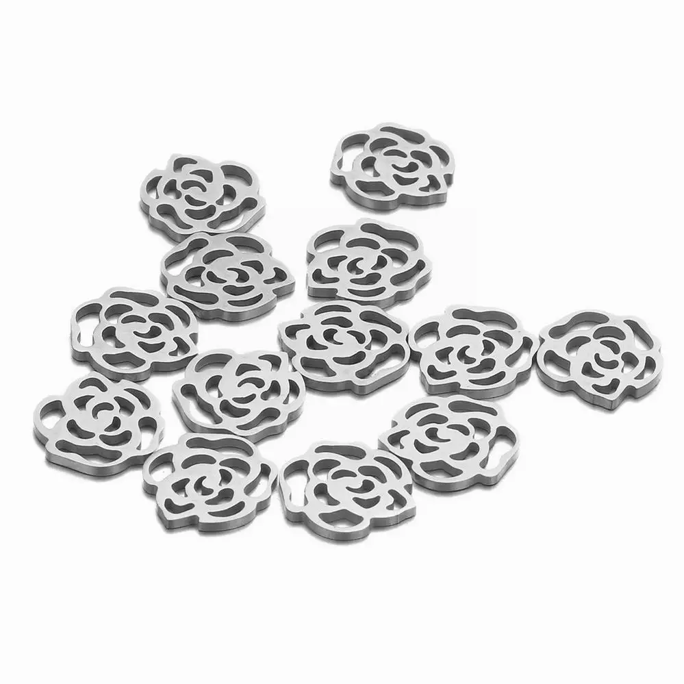 Silver Color 5 шт. 15x17 мм Нержавеющая сталь Золото Серебро Цвет полые розы, Цветы Подвески для ювелирных изделий DIY Изготовление аксессуаров - Окраска металла: Silver Color