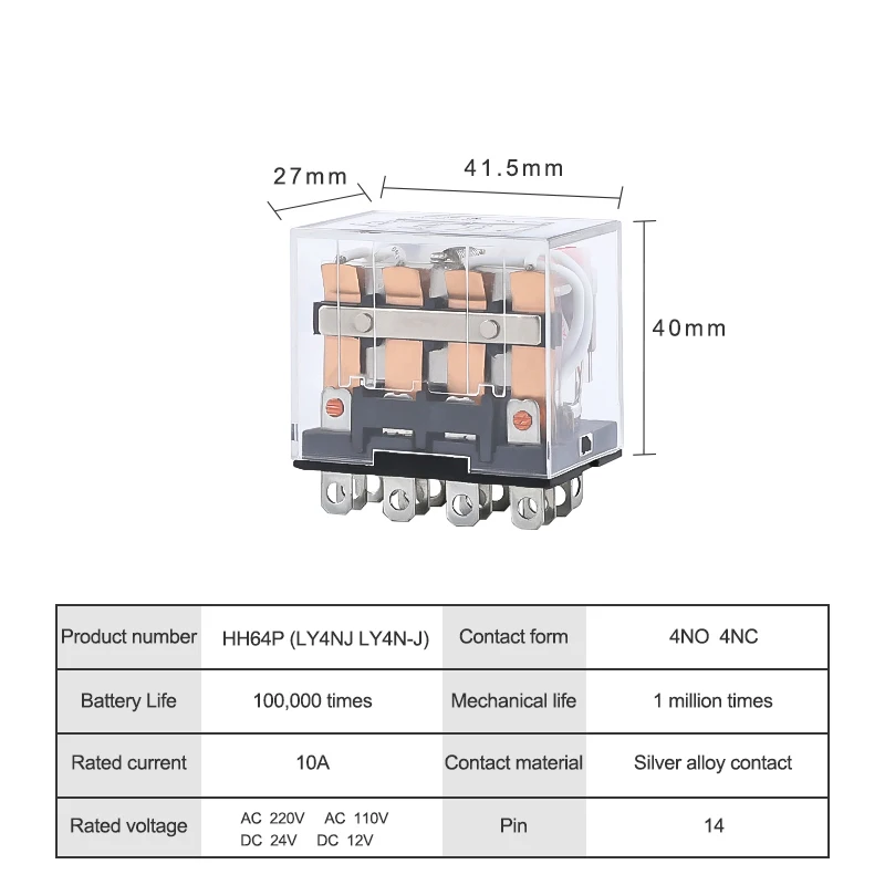 HH64P LY4NJ мини электромагнитные реле AC 220V 110V DC 24V 12V 10A 14 Pin Реле питания 4PDT катушки