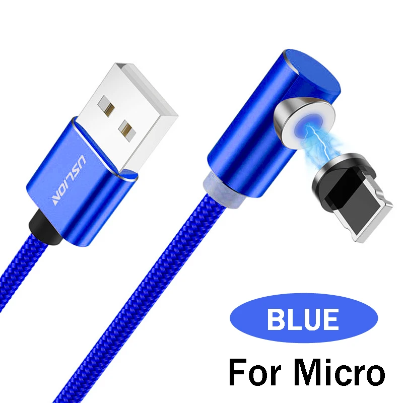 USLION быстро Магнитный кабель Micro Тип usb C USB кабель Зарядное устройство для iPhone XS х R samsung S10 S9 магнит Android телефонный кабель Шнур - Цвет: Blue For Micro