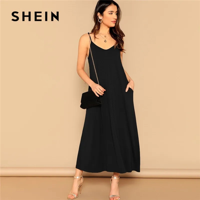 SHEIN Платье На Бретелях С Карманом, Повседневное Прямое Платье Без Рукавов Летнее Стильное Платье