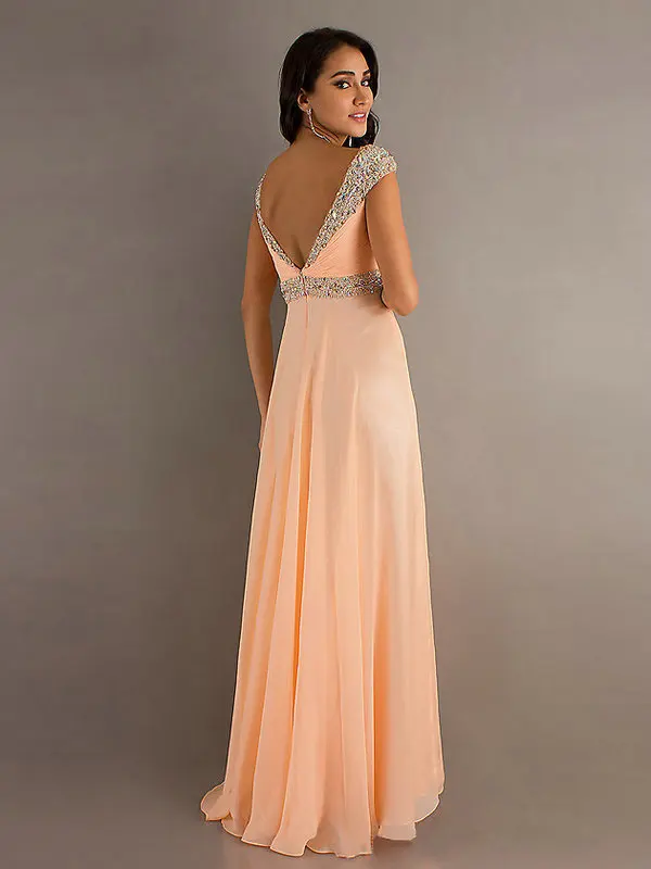 HE011 Hot Sale Cap Sleeve A-line Floor Length Empire Jeweled Cheap Long Prom Evening Dress 2014 Free Shipping | Свадьбы и торжества