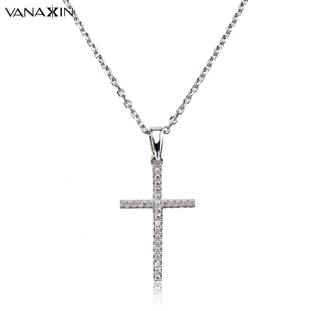 

CZ Crystal Necklace Pendants Charm Cross Jewellery Chain Rhodium Plated Necklace Steampunk