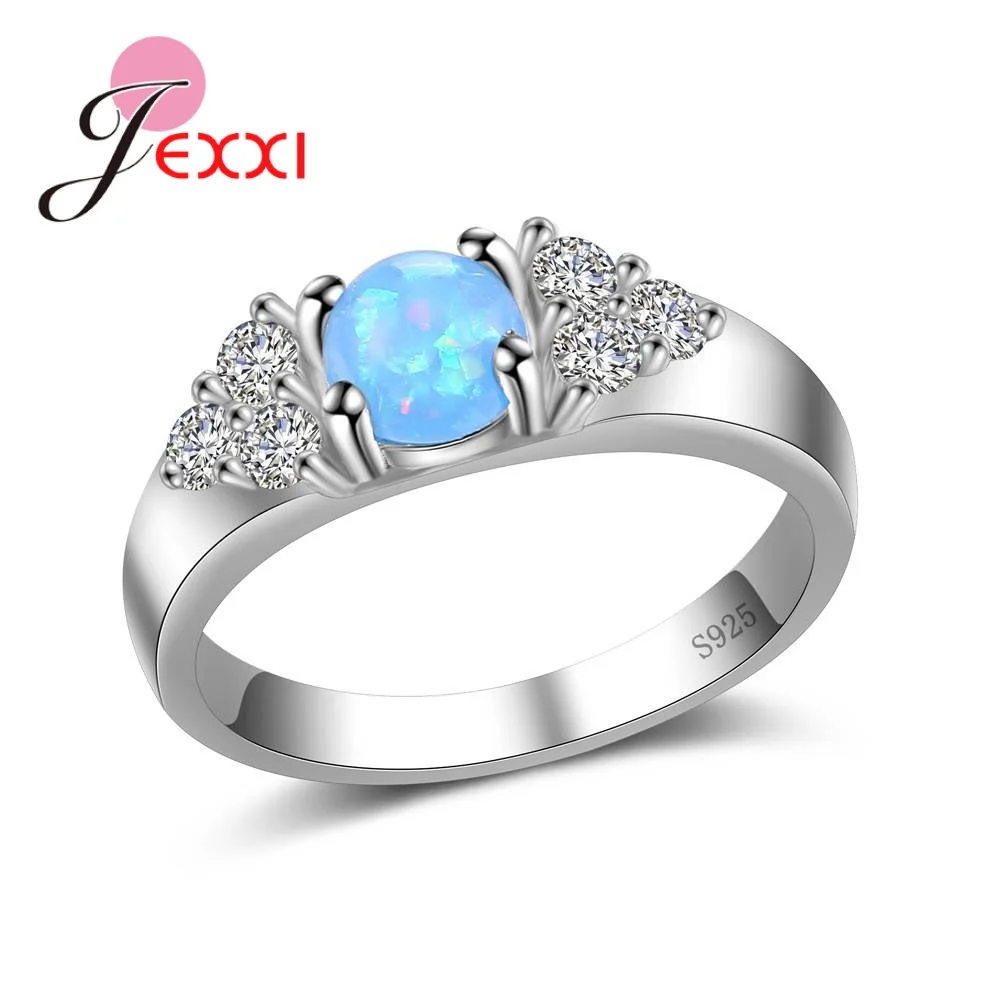 

1 Pair Charming Artificial Opal Stone Round 925 Sterling Silver Ring For Women/ Romantic Young Girls Fashion Jewelry
