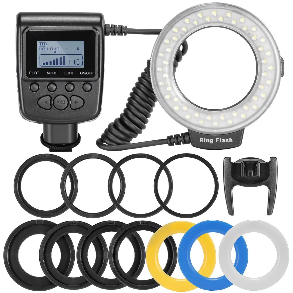Photo 48pcs Macro LED Ring Flash Bundle with 8 Adapter for Canon Nikon Pentax Olympus Panasonic DSLR SLR Camera RF-550D | Электроника