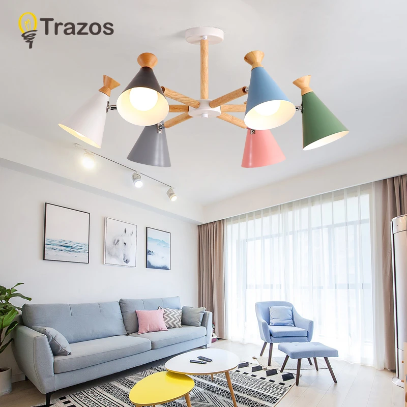 

Nordic Led Chandeliers Light For Living room Bedroom Macaron Kids room Light Chandelier Ceiling Wooden Kitchen Lamp plafonniers