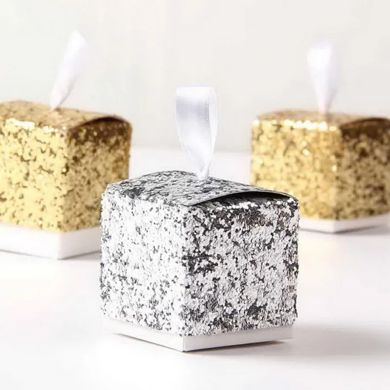 Подарочная коробка для свадебной вечеринки конфет с золотым блеском | Дом и сад