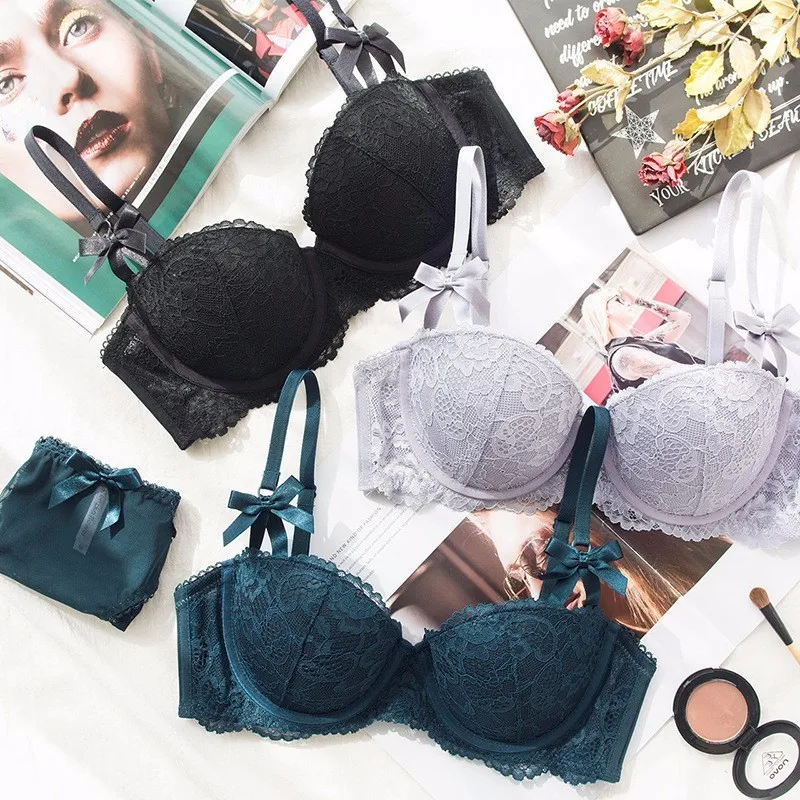 Wasteheart Women Fashion Gray Bow Straps Bralette Underwire Cotton Panties Push Up Bra Set Sexy Lingerie Underwear Plus Size|set underwear|bra