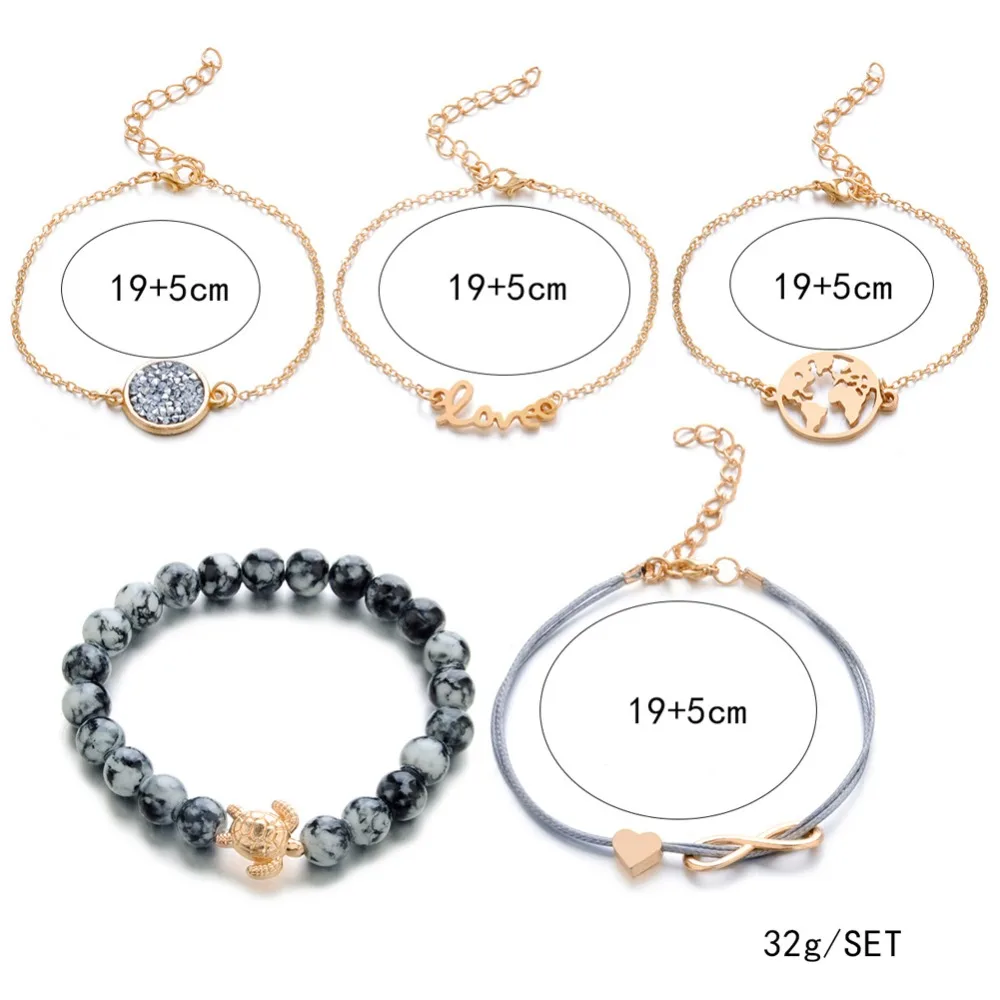 Элегантные серые браслеты с бусинами богемная творческая карта мира черепаха