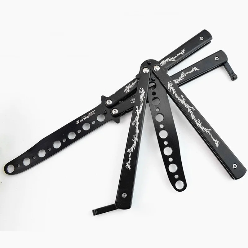 High Quality Dragon Butterfly Knife Toys Black Not sharp Stainless Steel Training no edge dull Flail Adult knife Children Gift | Игрушки и