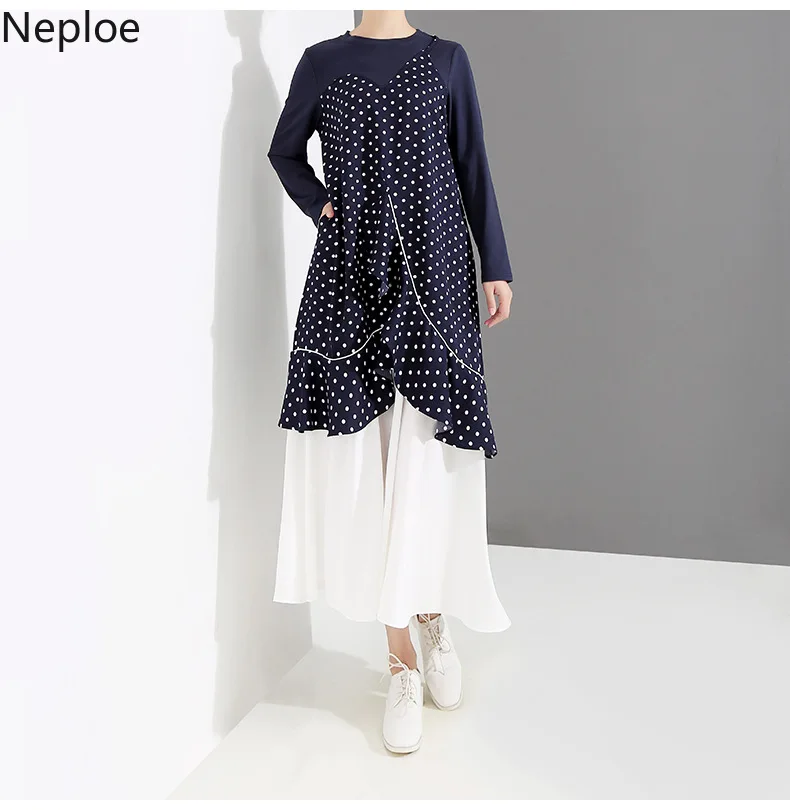 Neploe 2019 весенне-летнее женское платье в горошек с асимметричными оборками стиле