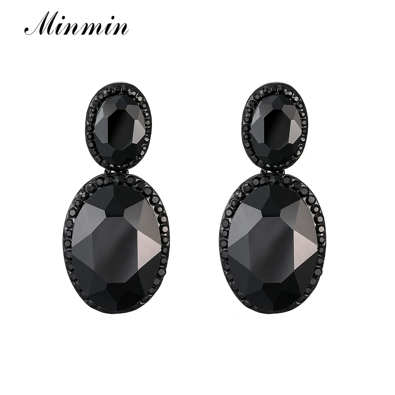 Minmin 5 цветов роскошные геометрические овальные длинные серьги для женщин черные