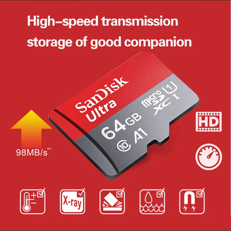 Карта памяти SanDisk 16G/32G/64G/128G/200G/256G U1 Micro SD Class 10 Flash Microsd карта для смартфонов Mp3 планшет и камера