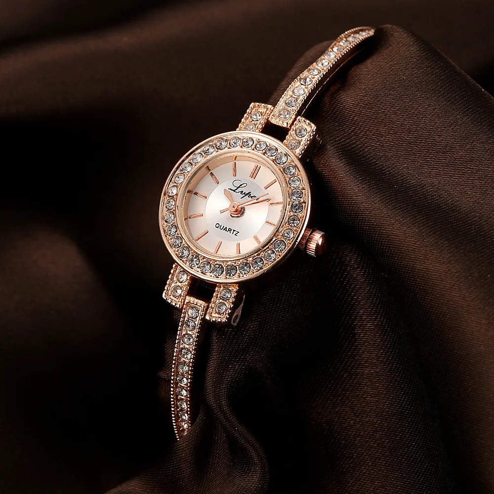 

Women Watches Luxury Gold Rhinestone Stainless Steel Wrist Watch Crystal Analog Quartz Round Clock Fashion Ladies Casual Watch#C