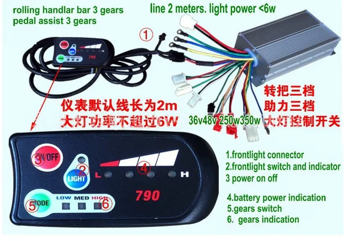 24v36V48V250W-1000w контроллер+ светодиодный дисплей 790 с индикатором батареи электрический велосипед аксессуар скутер горный велосипед ATV конверсионная часть