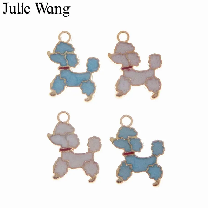 Julie Wang 6 шт. сплав Золотая основа Синий/Розовый эмаль маленькая пудель собака