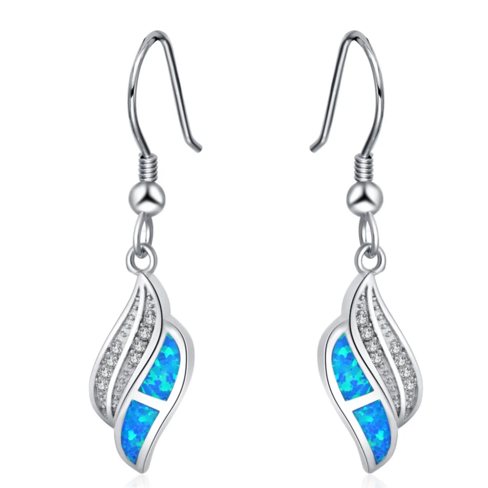 

ROLILASON fashion trend white crystal 925 silver stamped drop earrings blue opal wedding gift preferred OE780