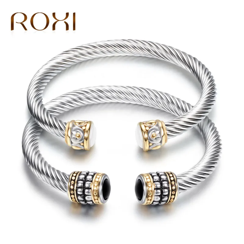 ROXI Нержавеющая сталь Браслет Золотой Серебряный Цвет мульти закрученный провод браслет модные браслеты на запястье браслеты для Для женщин ювелирные изделия