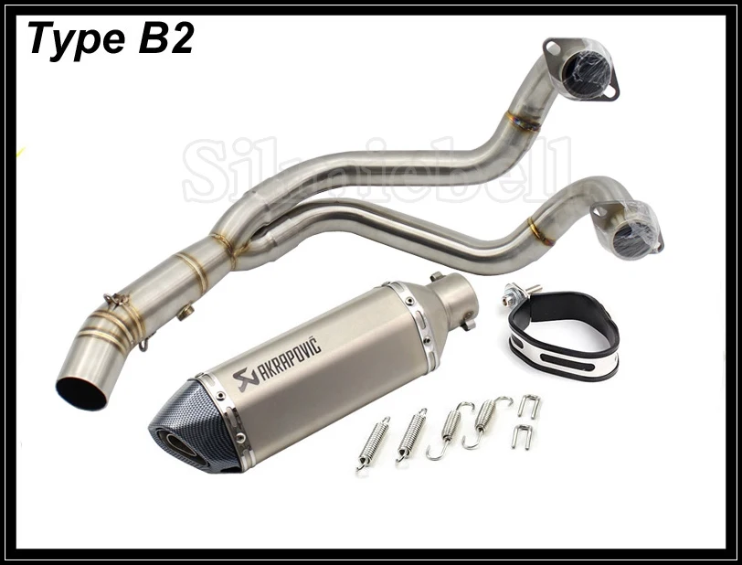 Type B2 MT07 выхлоп Akrapovic выхлоп мотоцикла Escape Moto выхлопная труба без шнуровки полная система для Yamaha MT-07 FZ07 FZ-07 Tracer XSR700 - Цвет: Type B2