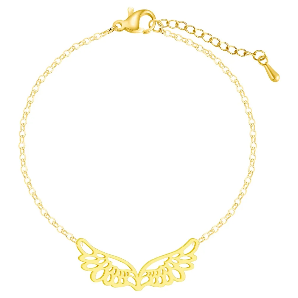 Браслет манжета QIAMNI ручной работы с цепочкой в виде ангельских крыльев для