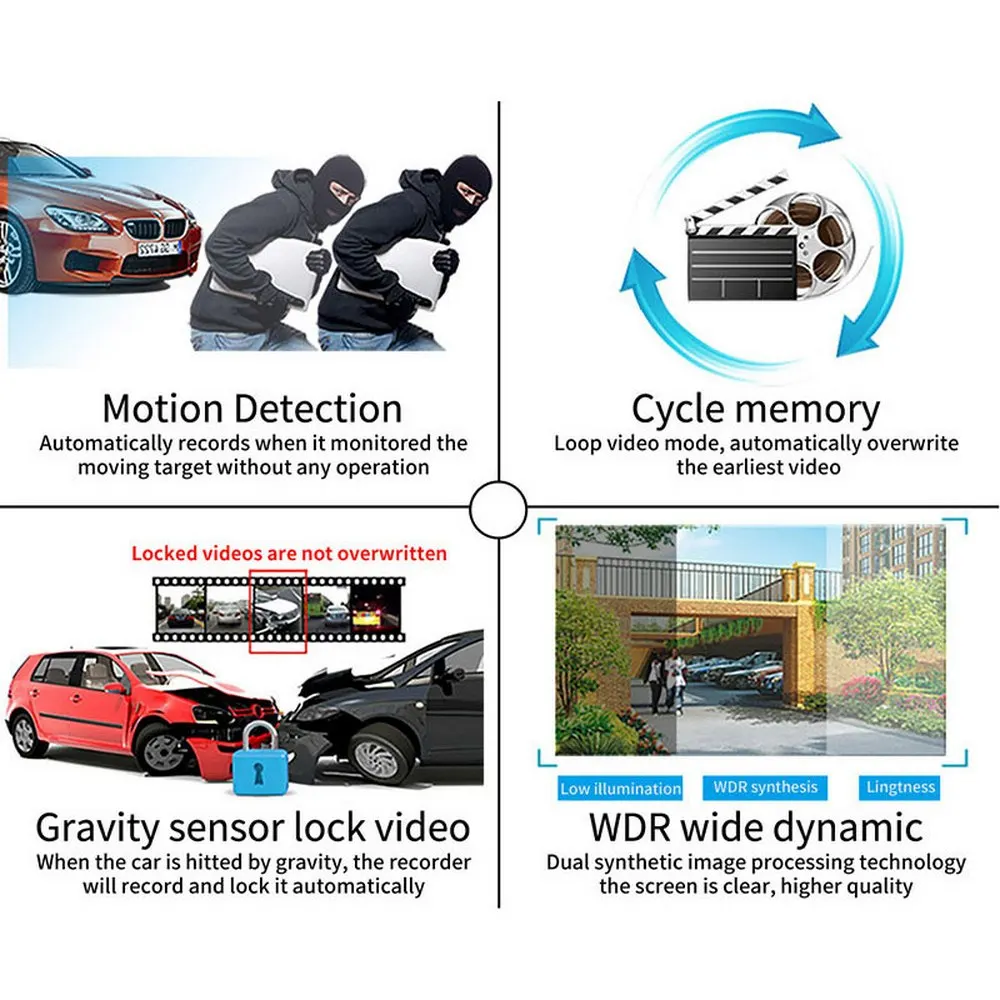 

Car Camera HD Driving Recorder Anti-shake Night Vision Parking Monitor Loop Recording 170 Degree Dash Cam Driving Recorder