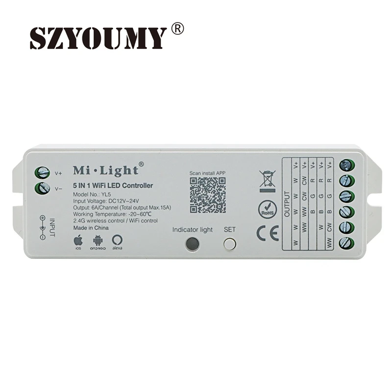 SZYOUMY YL5 5 в 1 светодиодный WI FI контроллер для RGB/RGBW/CCT одиночный Цвет полосы