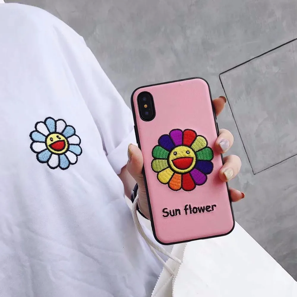Embroidered sunflower for iPhone 6 6s 7 8 plus phone case x xs xr xsmax back cover |