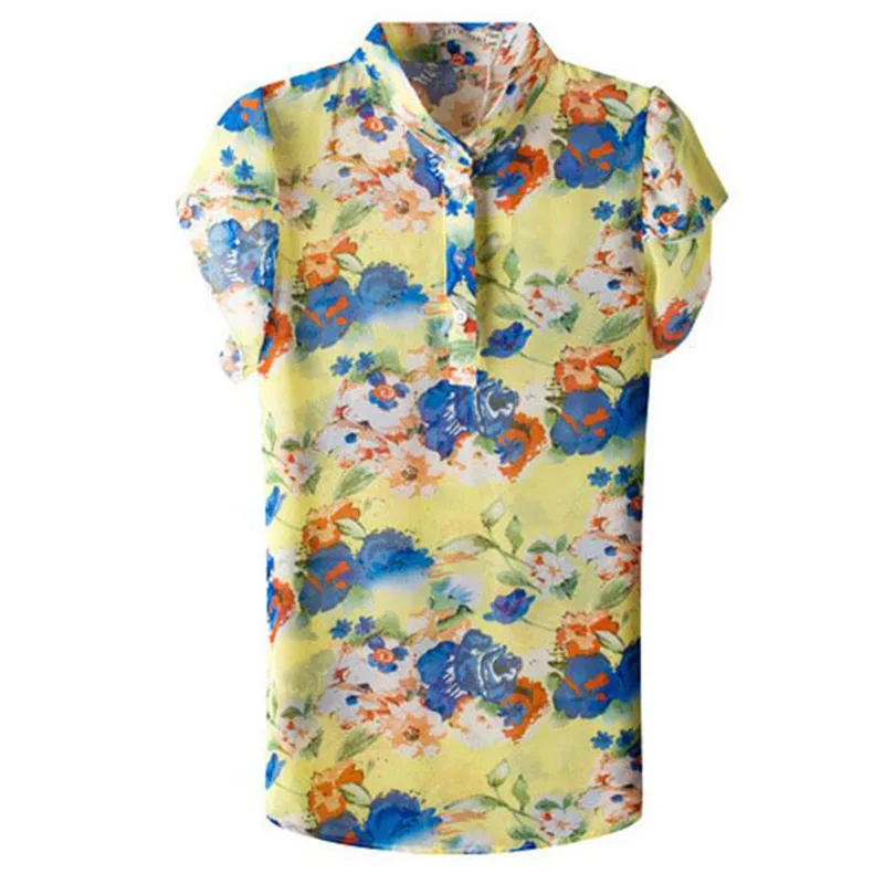 Летняя шифоновая блузка с цветочным принтом новинка 2017 женские повседневные