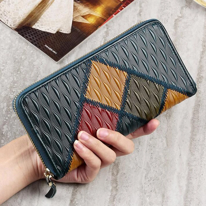 YUBIRD Brand Fashion Women Purse Patchwork Genuine Leather Ladies Clutch Vintage Long Wallet Luxury Designer Gift | Багаж и сумки