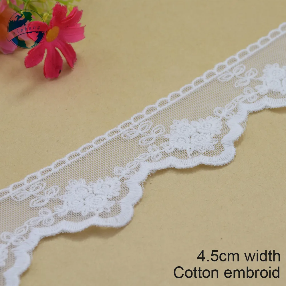 

10yards 4.5cm White Cotton Embroidery Lace French Ribbon Fabric Guipure Diy Trims Sewing Wedding Curtain Accessories#3018