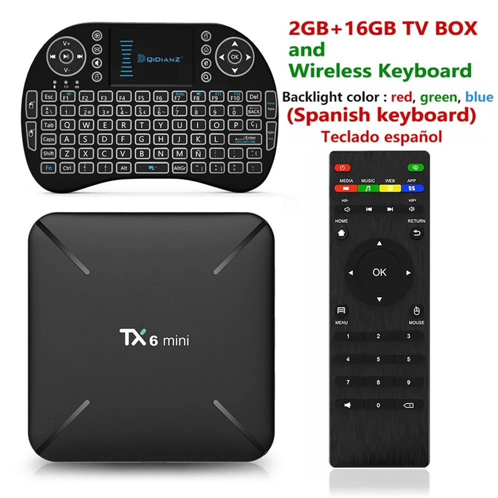 add Spanish keyboard Tanix TX6 Мини Смарт ТВ приставка android 9,0 Allwinner H6 2G+ 16G 2,4 GHz WiFi Поддержка 4K H.265 ТВ приёмник Netflix приставка TX6mini - Цвет: add Spanish keyboard