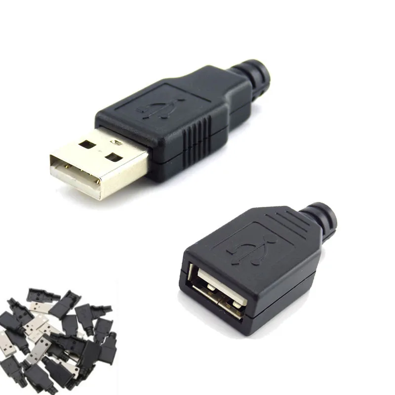 

10pcs Type A Female USB male 4 Pin Plug Socket Connector Black Plastic Cover Solder type DIY Connectors