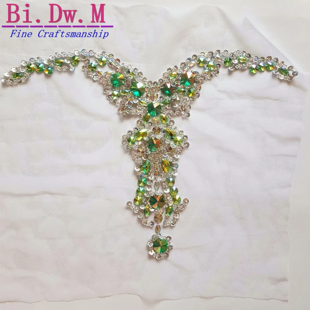 Bi. Dw. M зеленый ab бисером камни Кристалл Стразы 23x33 см аппликации нашивки вышивка для свадебное платье костюмы одежда