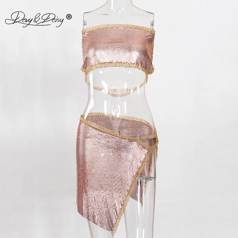 Davydaisy Для женщин сексуальный комплект с металлической кисточкой Bling Растениеводство Топ Танки Мини-юбки сексуальное женское белье порно Нижнее белье сексуальные костюмы одежда SE001