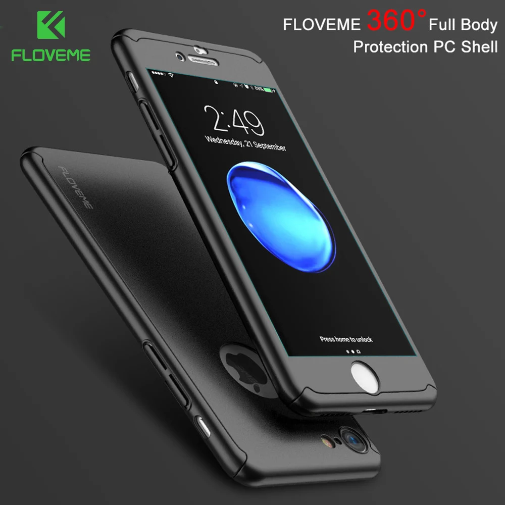 FLOVEME 360 Full Protective Case For iPhone X 8 7 Plus 6 6S Tempered Glass Cases 5 5S SE Phone Back Cover |