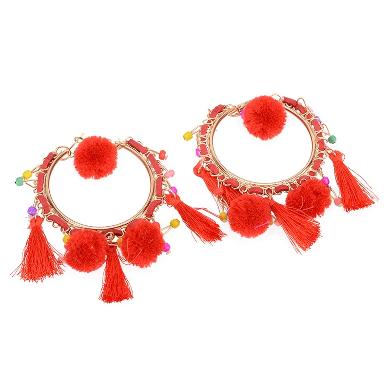 pom tassel earrings for women ethnic dangle fashion jewelry boucle d'oreille ethnique vintage statement | Украшения и