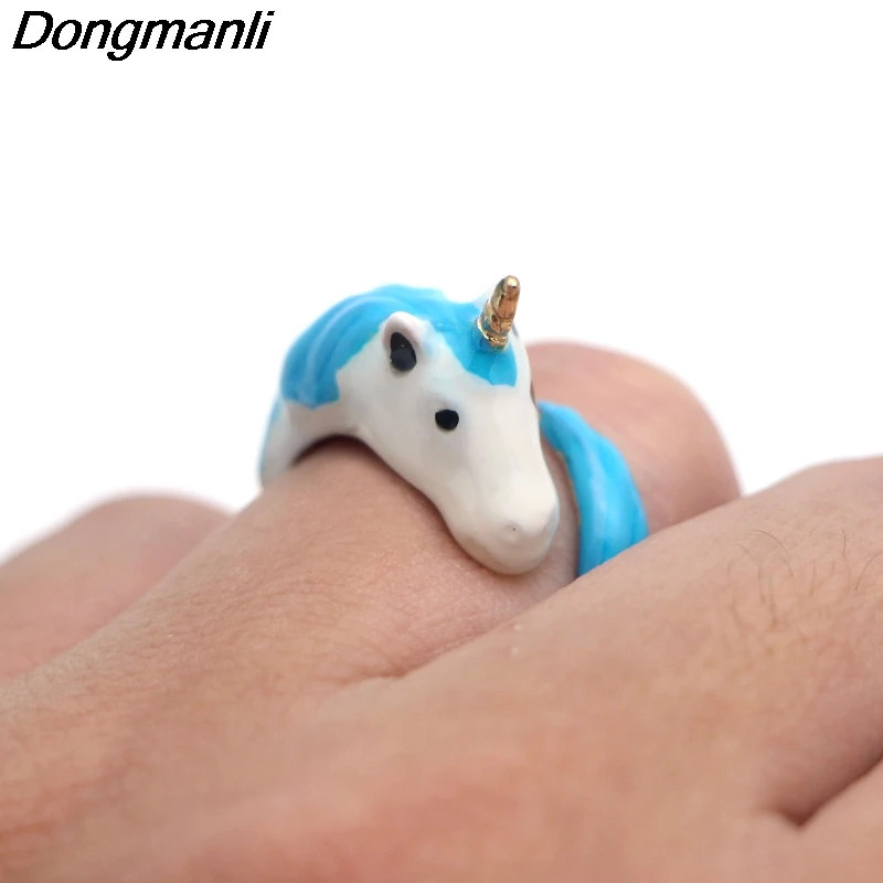 P1024 Dongmanli красивое регулируемое кольцо с лошадью цветное эмалированное