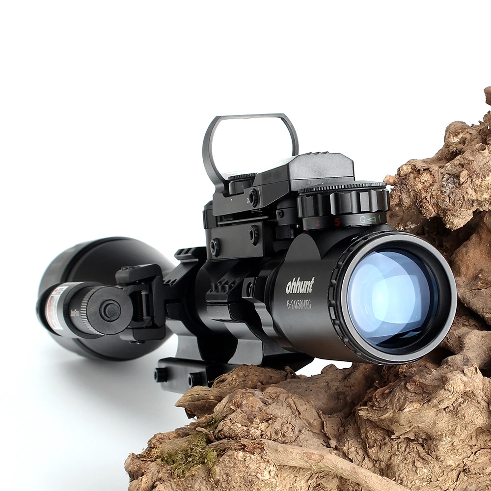 Охотничий ohhunt 6-24x50 AOEG дальномер Сетка винтовка прицел с голографической 4 Сетка прицел Красный Зеленый Лазерный комбинированный прицел