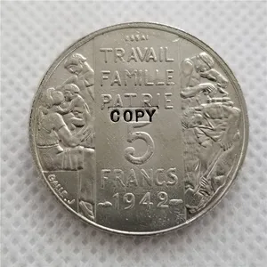 1942 Франция 5 франков-Petain (Essai) копия монеты с рисунком