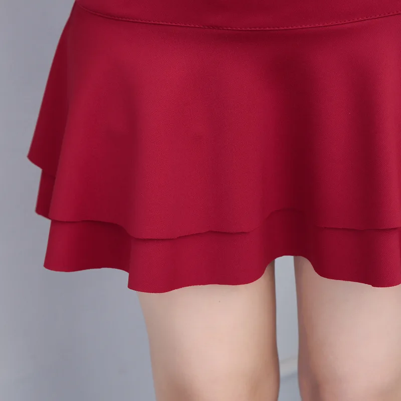 Повседневная Женская мини юбка с оборками на осень зиму красная черная