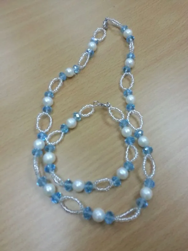 Necklace Fresh Water Pearl 9mm 11pcs + Topaz t glass with brass kar 45cm Bracelet 5pcs 19-19.5cm | Украшения и аксессуары