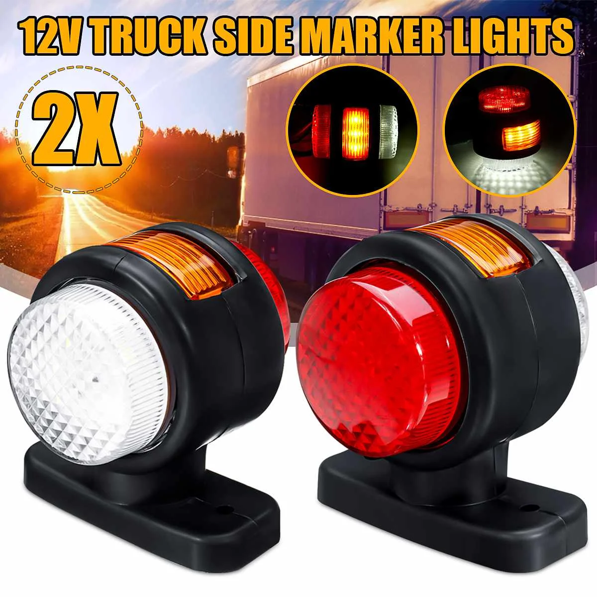 

12V Car Truck LED Dual Side Marker Light Integrated Indicator Lamps For Trailer Lorry RV Bus Caravan