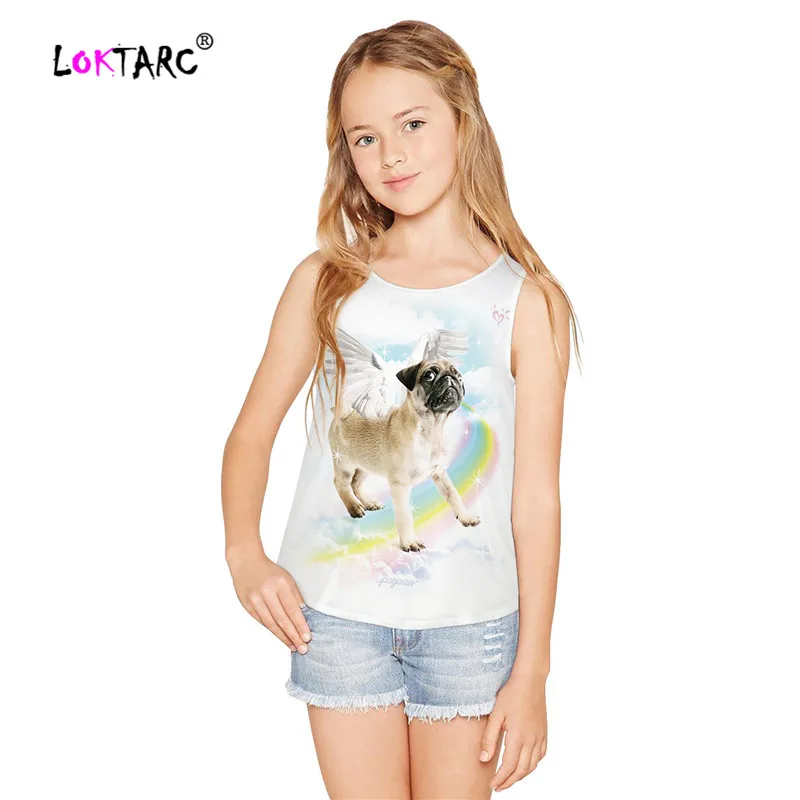 LOKTARC/топы на бретелях для маленьких девочек майка с принтом животных футболка без