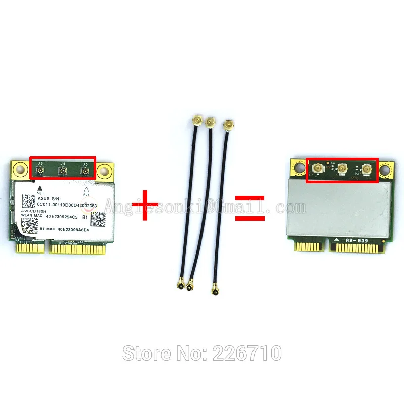 Мини карта PCI E Azurewave 1300 Мбит/с для антенн 802 11 abgn/11ac Wi Fi + BT Bluetooth 4 0 Broadcom BCM94360HMB 3X с