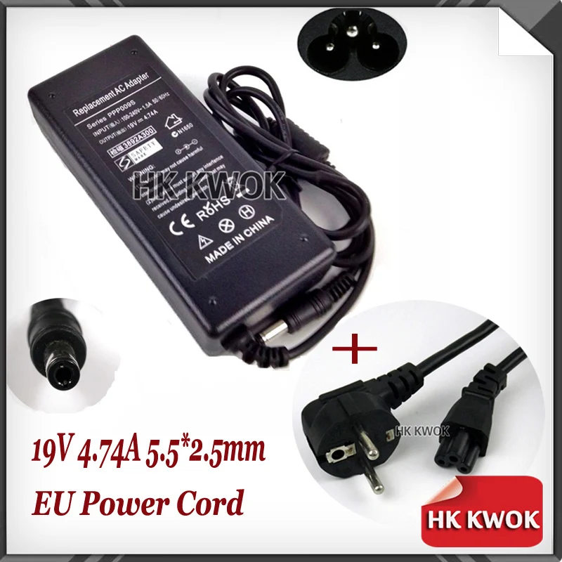

EU Power Cord + 19V 4.74A AC Adapter Changer For hp Pavilion N3000(N5000 ZE1000 ZE1200 ZE4100 ZE4200 ZE4300 ZE4700) Series