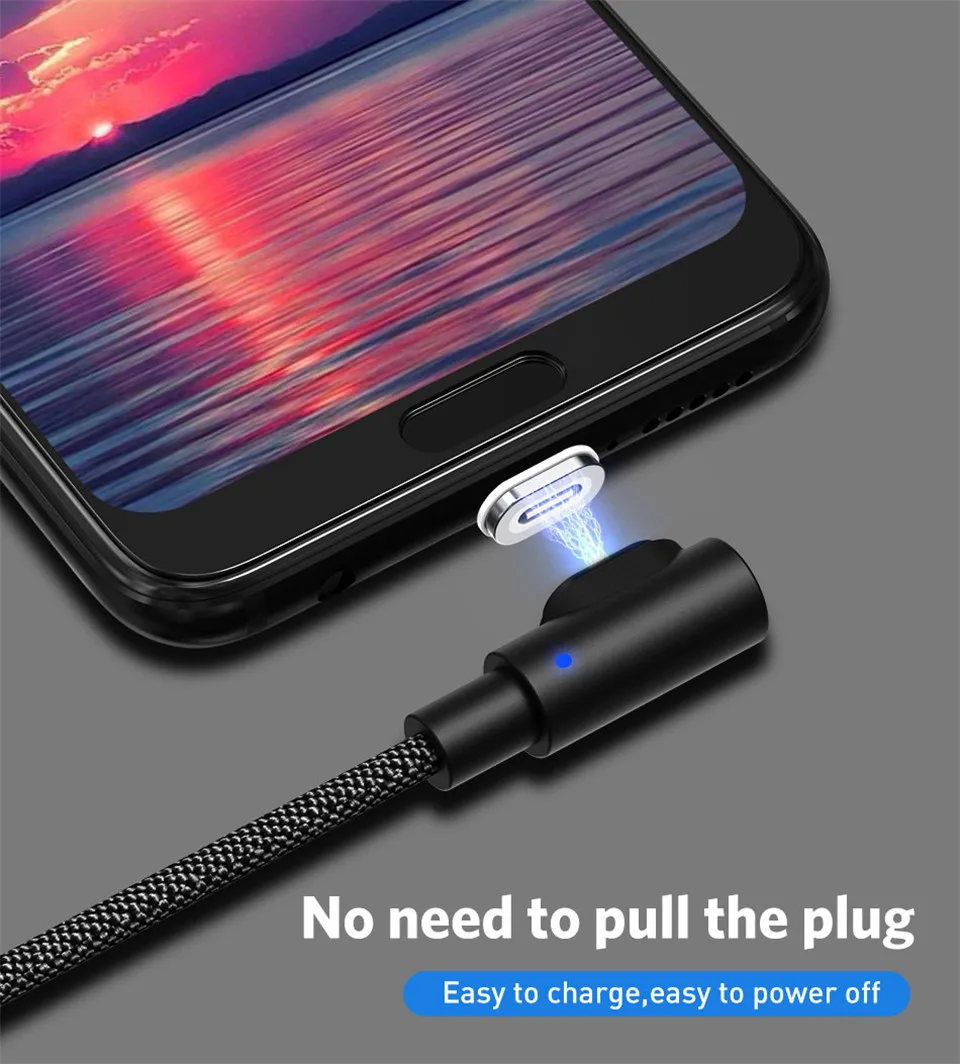 USLION 90 градусов магнитное зарядное устройство Micro USB кабель Быстрая зарядка usb type C кабель для samsung/Xiaomi/iPhone Android Phone 3A