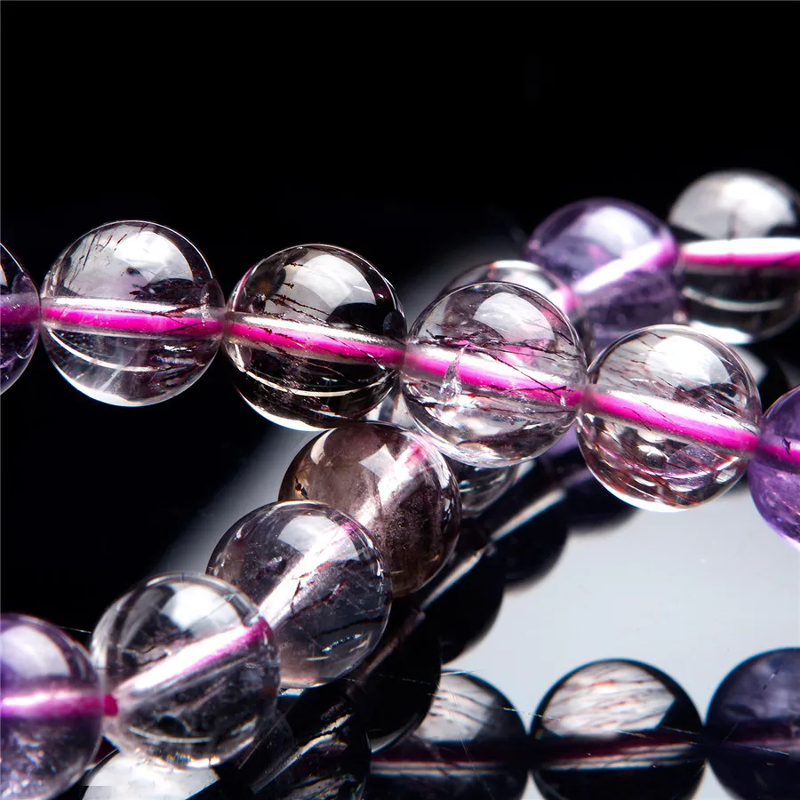 9.5mm Genuine Purple Rutilated Quartz Natural Super Seven Melody Stone Stretch Crystal Bead Bracelet | Украшения и аксессуары