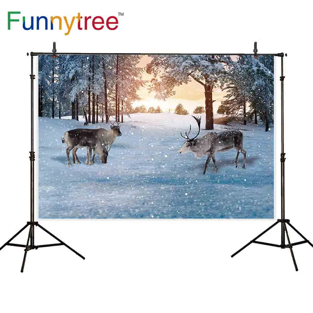 Тонкий Виниловый фон Funnytree для фотосъемки с оленем рождественским снегом закатом