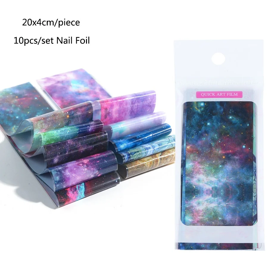 975 10 шт. набор из фольги для ногтей звездное небо, переводной клей, голографический градиентный Galaxy Star, клейкая наклейка, слайдер, декор для маникюра LA975 - Цвет: 975
