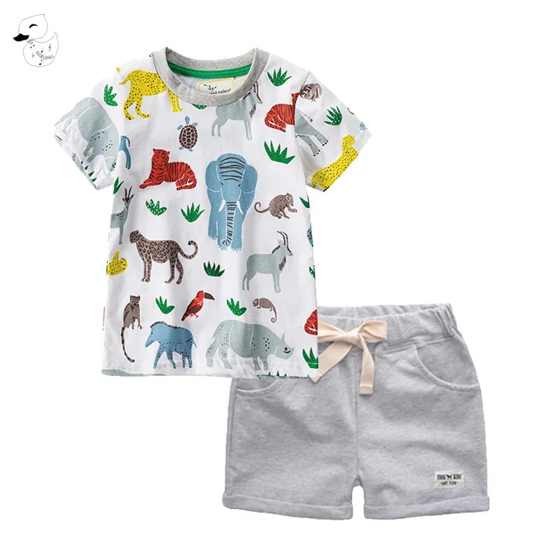 BINIDUCKLING Toddler Kids Clothes Sets Animal Printed T-shirts Shorts Summer Basic Cotton Boy Outfits Children's Clothing | Детская