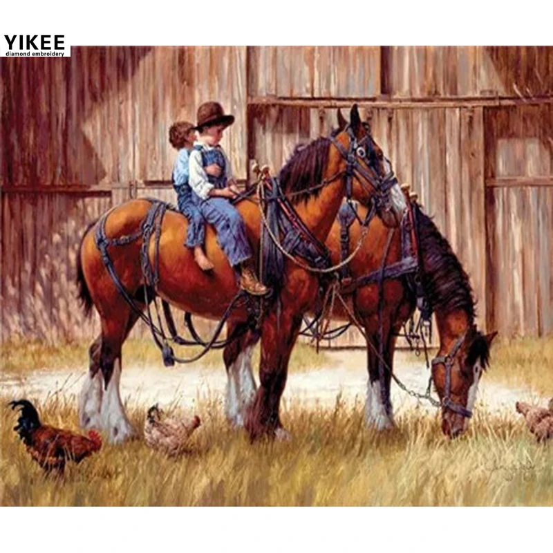 YIKEE Алмазная Картина лошадь ковбой вышивка распродажа художественная мозаика